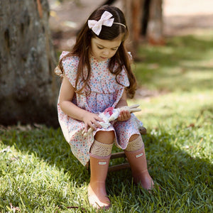 pinwheel bow headband - blush lucia broderie