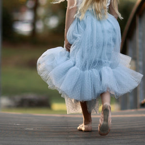 romantic tutu - duck egg blue flock spot tulle