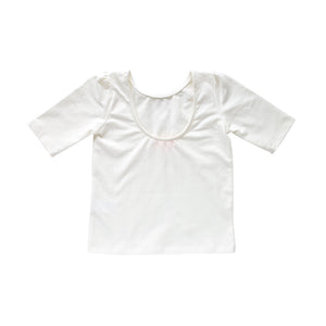 Scoop back detail of Ivory Tabitha tee top.
