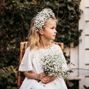 Lace details of the Mariposa flower girl dress in ivory georgette
