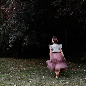 Back view of the deauville mauve flower girls tutu skirt