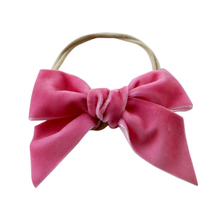 VINTAGE ROSE PINK OVERSIZED VELVET BOW HEADBAND FOR GIRLS