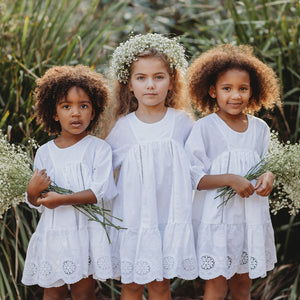 WHITE BOHO COTTON LACE FLOWER GIRL DRESSES