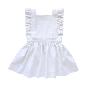 MABEL IVORY DENIM PINAFORE DRESS FOR LITTLE GIRLS BY AUBRIE