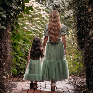 Women's basil green tutu skirt with matching girls tutu