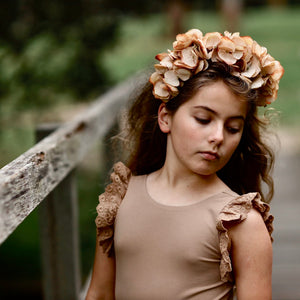 Dried look silk hydrangea chai flower crown