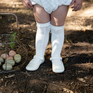 Ivory flower girl cotton lace socks for toddlers