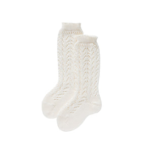 CREAM LACEWORK CONDOR KNEE HIGH SOCKS FOR LITTLE GIRLS