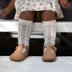 condor knee high socks - cream lacework cotton