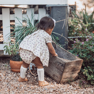 Purple floral print cotton baby bloomer by Aubrie