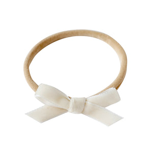petite cream velvet bow headband for babies
