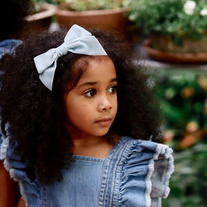 GIRLS LIGHT BLUE VELVET BOW HEADBAND