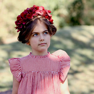 RED HYDRANGEA CHRISTMAS HANDMADE FLOWER CROWN FOR LITTLE GIRLS