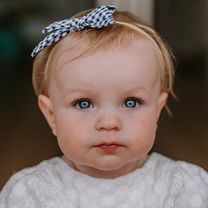 betty bow headband - indigo gingham seersucker