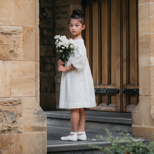 VICTORIA IVORY FLOWER GIRL DRESS IN SNOW FLAKE BRODERIE