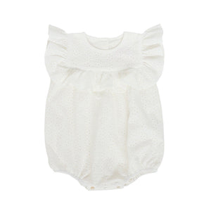 IVORY ROMANCE ROMPER FOR BABY GIRLS IN SNOWFLAKE BRODERIE ANGLAISE