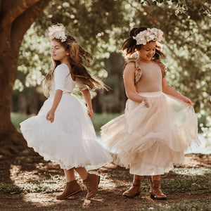 Scoop back flower girl top in Ivory stretch cotton