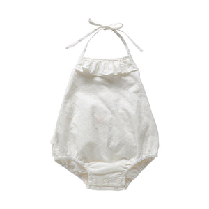 Ivory embroidered ruffle romper for baby girls