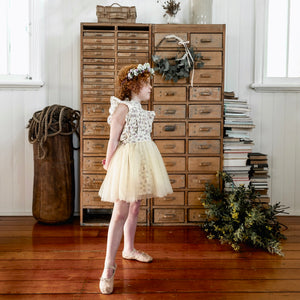 CREAM TULLE LAVENDER FLORAL FLOWER GIRL TUTU SKIRT