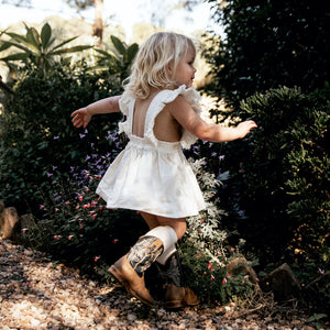 mabel pinafore dress - milk denim