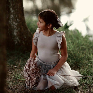 LITTLE GIRLS MUSHROOM GREY SOFT TULLE SKIRT