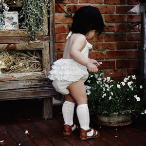 ruffle detail of the silver bells playsuit for baby girls