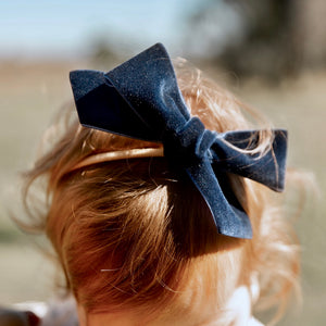 PRUSSIAN BLUE OVERSIZED VELVET HEADBAND FOR TODDLERS