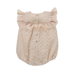 BACK VIEW OF OATMEAL ROMANCE ROMPER FOR TODDLER GIRLS BY AUBRIE
