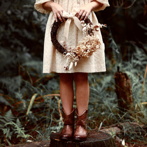 DETAIL OF OATMEAL ANTIQUE CREAM BRODERIE ANGLAISE FABRIC