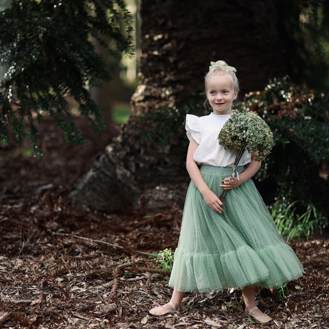 romantic tutu - sage green flock spot tulle