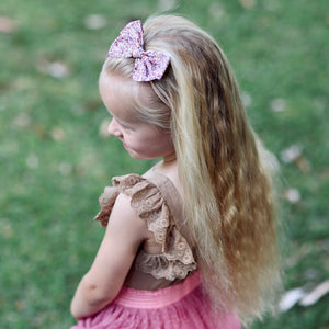pinwheel bow headband - violet vintage floral