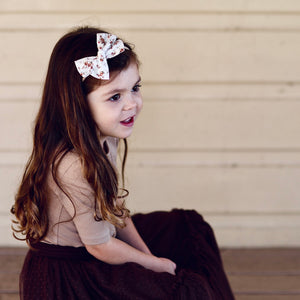 pinwheel bow headband - chocolate blossoms floral