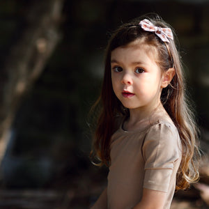 pinwheel bow headband - mocha gingham