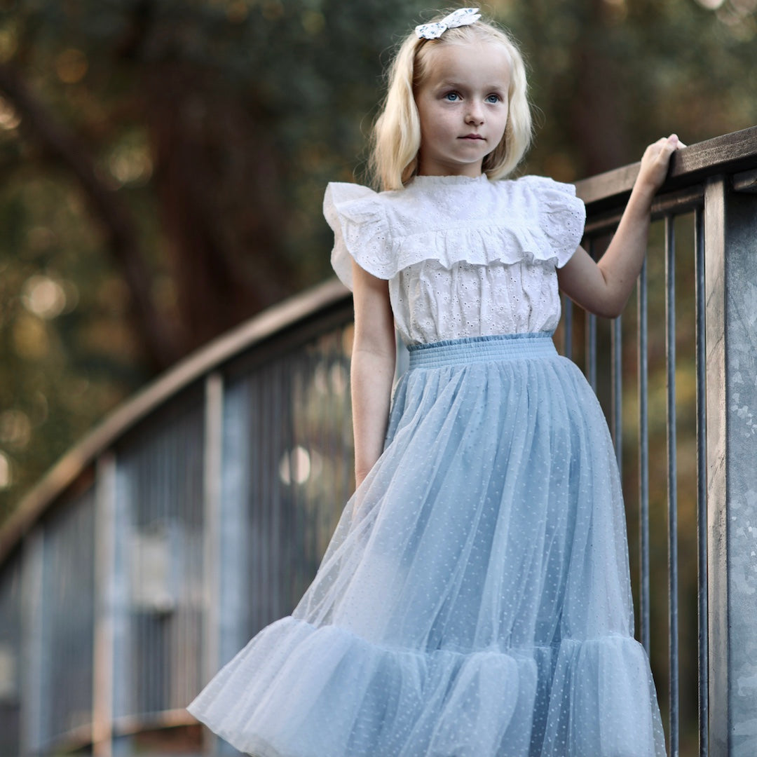 romantic tutu - duck egg blue flock spot tulle