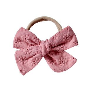 pinwheel bow headband - dusty rose broderie