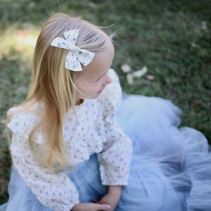 pinwheel bow hair clip - duck egg bluebelle floral