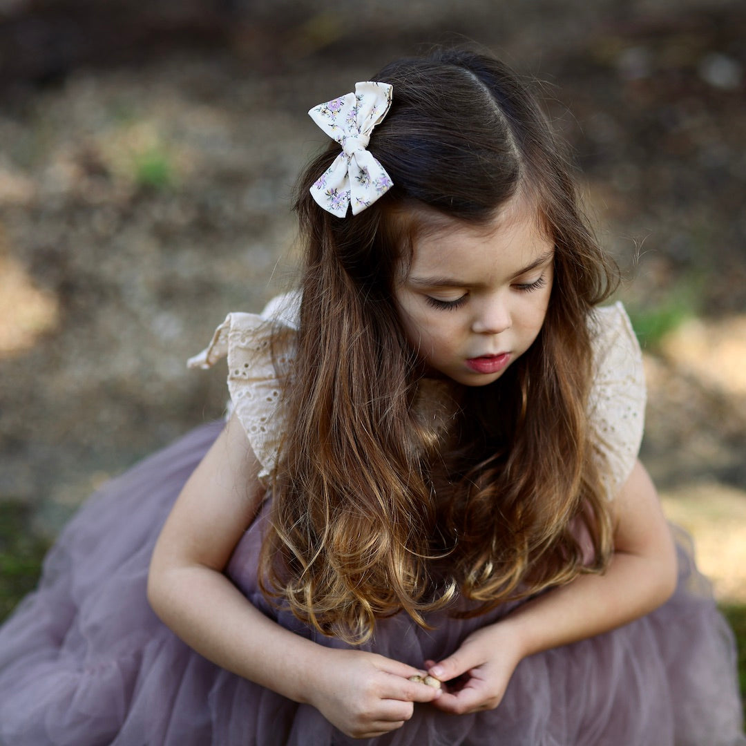 pinwheel bow hair clip - cream lavender floral