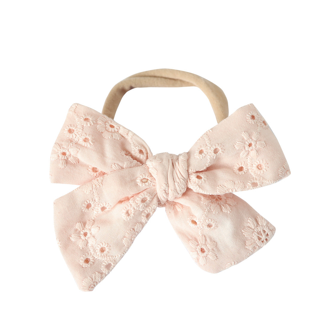 pinwheel bow headband - blush lucia broderie