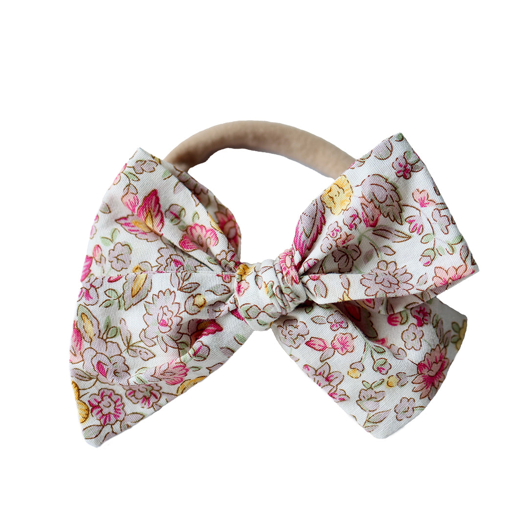 pinwheel bow headband - mauve jaipur floral