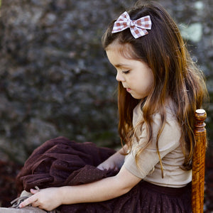 pinwheel bow headband - mocha gingham