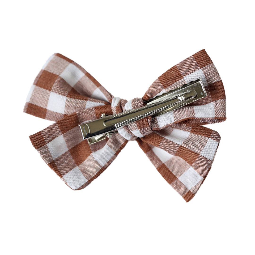 pinwheel bow hair clip - mocha gingham