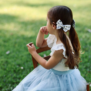 pinwheel bow hair clip - navy blossoms floral