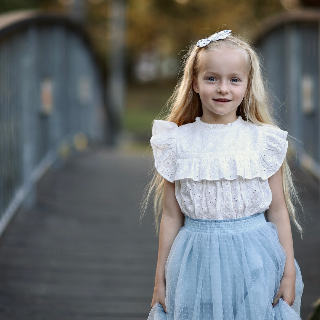 romantic tutu - duck egg blue flock spot tulle
