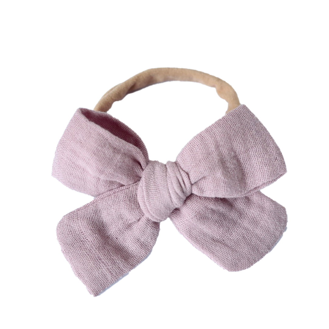 pinwheel bow headband - mauve muslin