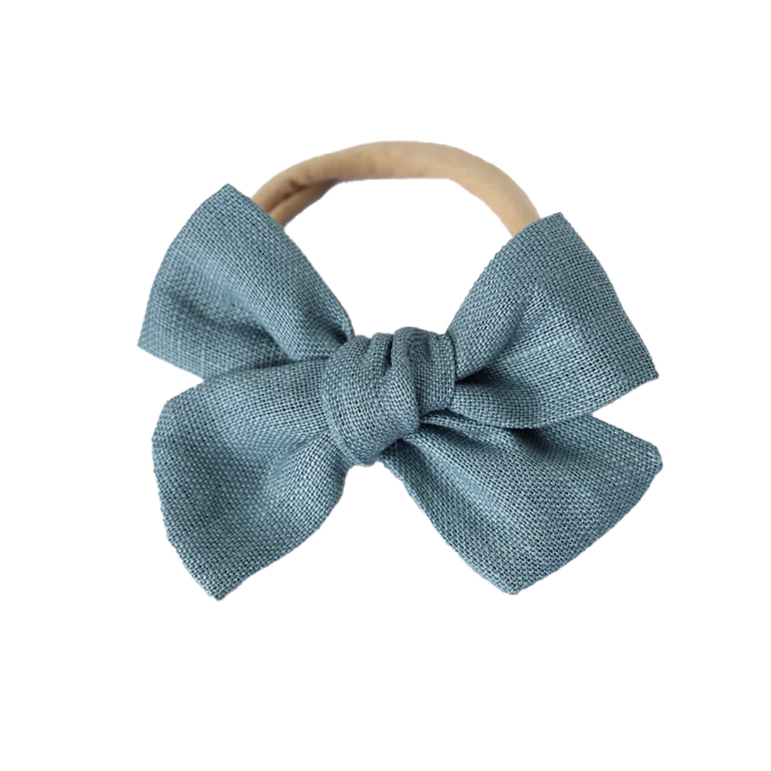 pinwheel bow headband - denim linen
