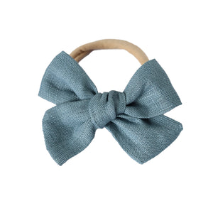 pinwheel bow headband - denim linen