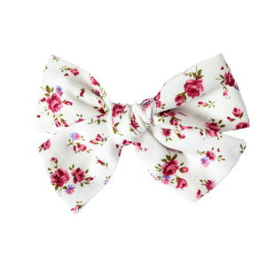 pinwheel bow hair clip - raspberry blossoms floral