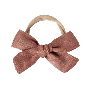 pinwheel bow headband - sepia linen