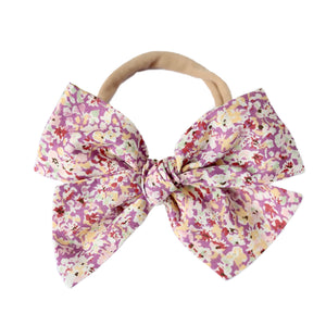 pinwheel bow headband - violet vintage floral