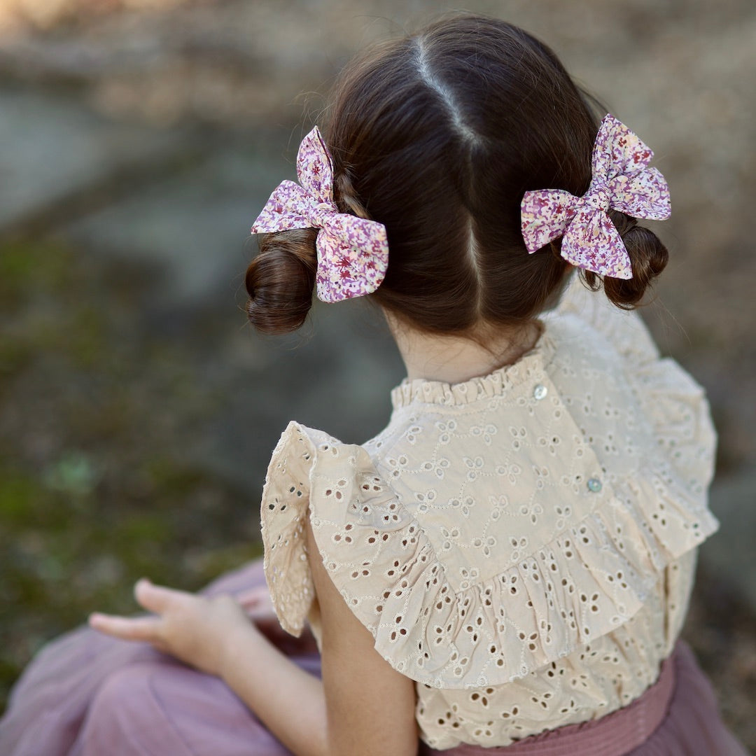 pinwheel bow hair clip - violet vintage floral